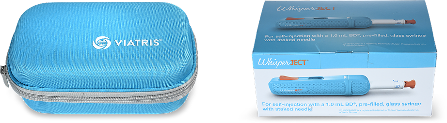 WhisperJECT Autoinjector travel kit - close WhisperJECT Autoinjector travel kit - outer carton